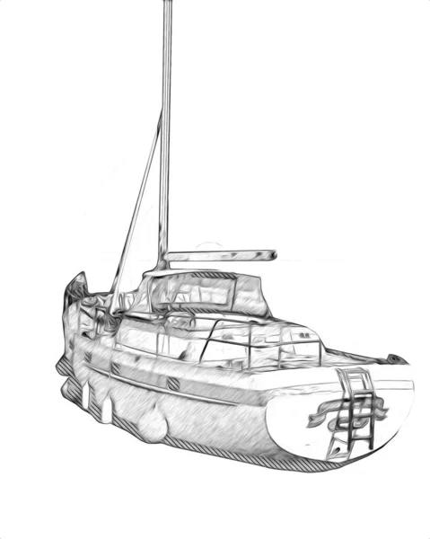 Парусные Лодки Спрятанные Марина Арт Иллюстрации Винтажного Ретро — стоковое фото