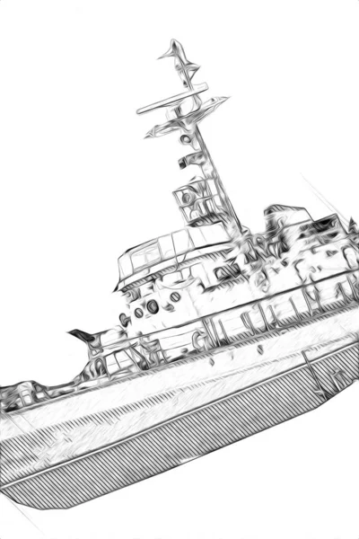 Military Ship Goes Rough Atlantic Sea Illustration Vintage Retro Art — Stock Photo, Image