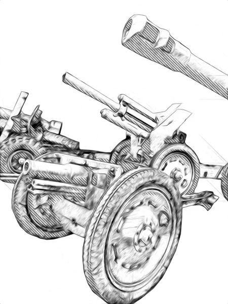 Slagveld Kanon Militaire Kunst Illustratie Tekening Schets — Stockfoto