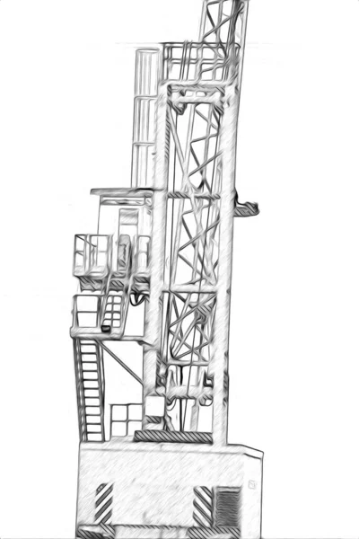 Bâtiment Chantier Avec Échafaudage Art Vintage Illustration Dessin Croquis — Photo