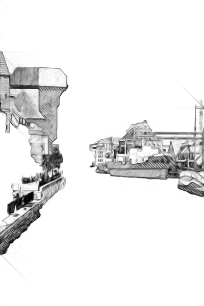 폴란드의 그단스크 건축물의 아름다운 모습을 스케치 — 스톡 사진