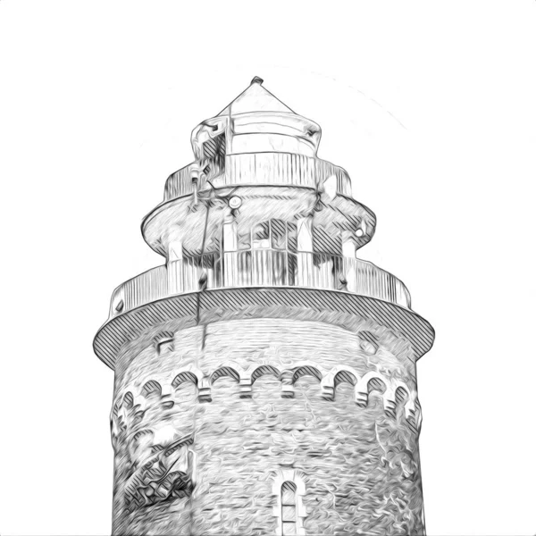 El çizimi suluboya deniz feneri illüstrasyon sanat klasiği çizimi