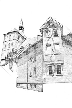 Kolobrzeg eski şehir, belediye binası, poland resim çizimi