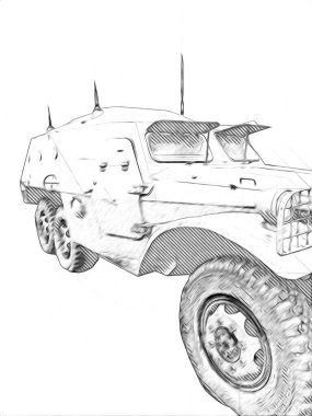 Zırhlı Araç Teknik Askeri Kamyon Sanat Çizimi