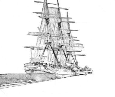 Antika tekne deniz motifi el yapımı sanat eseri çizimi