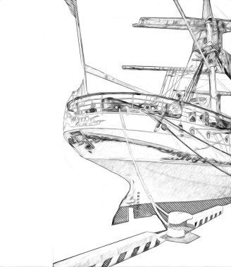 Antika tekne deniz motifi el yapımı sanat eseri çizimi