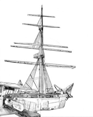 Antika tekne deniz motifi el yapımı sanat eseri çizimi