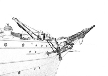 Antika tekne deniz motifi el yapımı sanat eseri çizimi