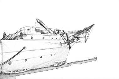 Antika tekne deniz motifi el yapımı sanat eseri çizimi