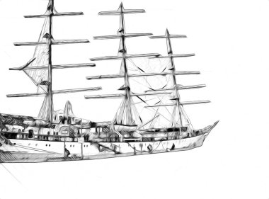 Antika tekne deniz motifi el yapımı sanat eseri çizimi