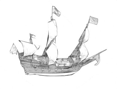 Antika tekne deniz motifi el yapımı sanat eseri çizimi
