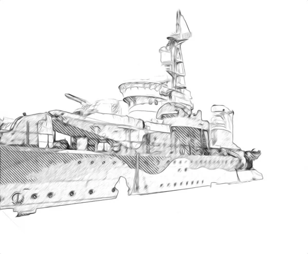 Battleship Mer Illustration Antique Vintage Art Dessin — Photo