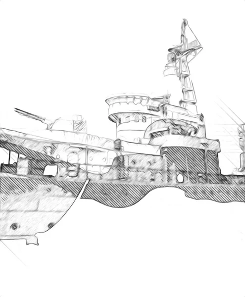 Battleship Mer Illustration Antique Vintage Art Dessin — Photo