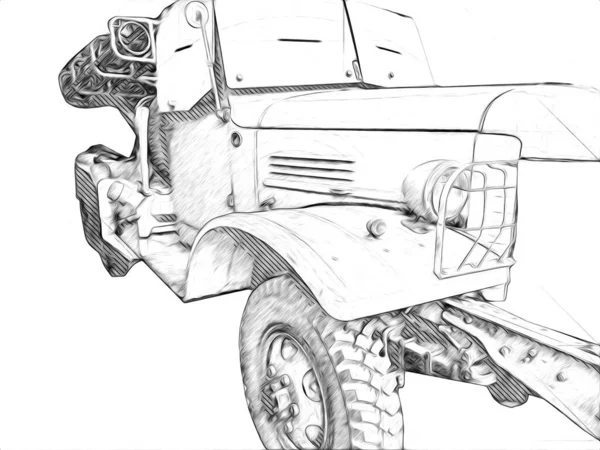 Véhicule Blindé Technique Militaire Camion Art Illustration Isolé Croquis — Photo