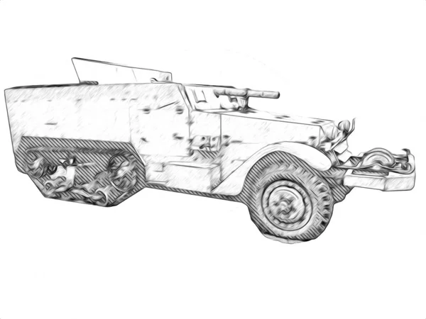 Panzerfahrzeug Technische Militärische Lkw Kunst Illustration Isolierte Skizze — Stockfoto