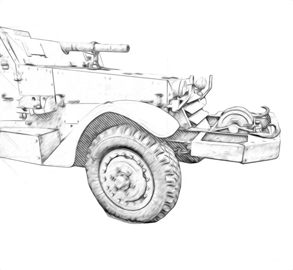 Pantservoertuig Technische Militaire Vrachtwagen Kunst Illustratie Geïsoleerde Schets — Stockfoto