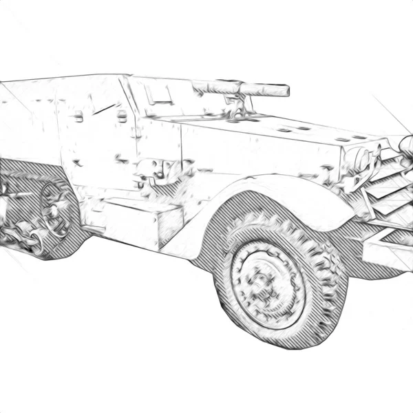 Pantservoertuig Technische Militaire Vrachtwagen Kunst Illustratie Geïsoleerde Schets — Stockfoto