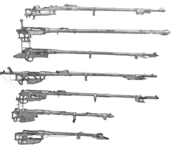 Револьвер Ілюстрація Старовинної Ручної Зброї Набір Старих Пістолетів Стилю Гравіювання — стокове фото