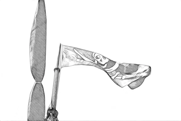 Skalle Och Ben Pirat Flagga Konst Illustration Ritning Skiss Vintage — Stockfoto