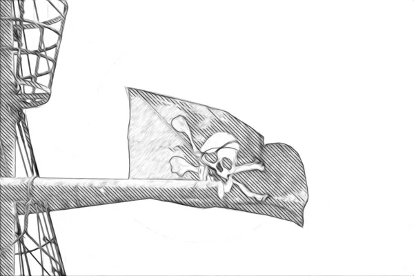 Череп Кістки Піратському Прапорі Художня Ілюстрація Малюнок Ескіз Старовинний — стокове фото