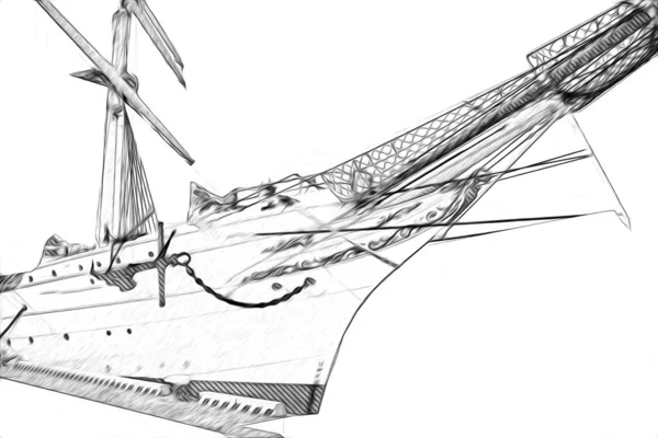 古董船航海动机绘图手工制作的插图艺术古董绘图 — 图库照片