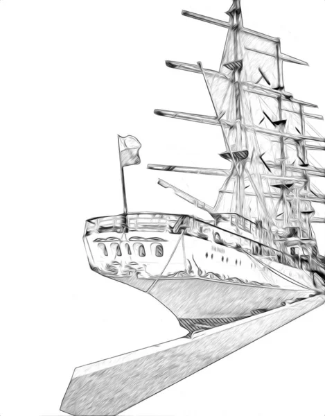 Antik Hajó Tenger Motívum Rajz Kézzel Készített Illusztráció Művészet Évjárat — Stock Fotó