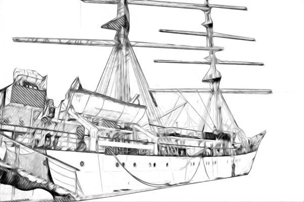 Barco Antiguo Mar Motivo Dibujo Hecho Mano Ilustración Arte Vintage —  Fotos de Stock