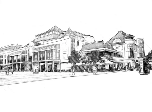 ソフト アート イラスト ドローイングの広場と遊歩道建築のランドマーク — ストック写真