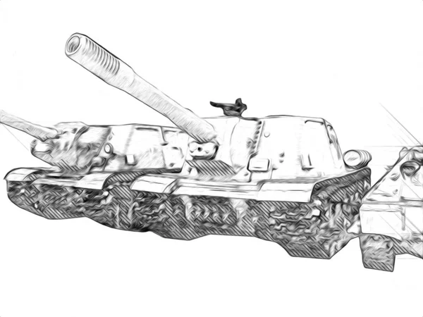 Vintage Tank Geïsoleerde Tekening Schets Kunst Illustratie — Stockfoto