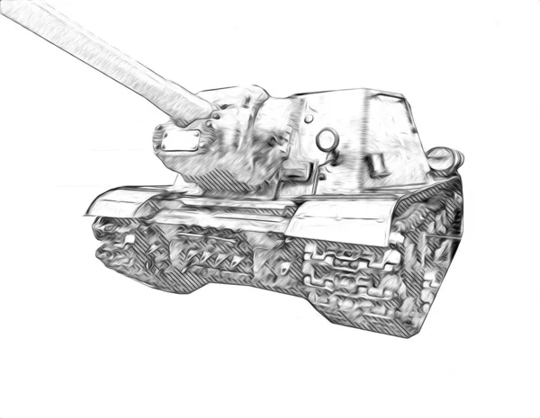 Jahrgang Der Panzer Isoliert Zeichnung Skizze Kunst Illustration — Stockfoto