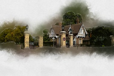 Londra 'nın büyük Ben sanat eseri çizimi, çizim, eğlenceli tasarım, antika retro