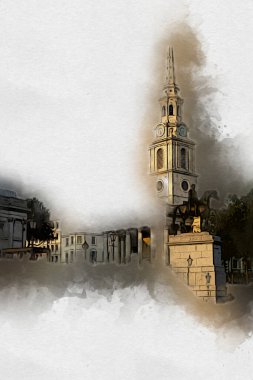 Londra 'nın büyük Ben sanat eseri çizimi, çizim, eğlenceli tasarım, antika retro