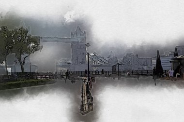 Londra 'nın büyük Ben sanat eseri çizimi, çizim, eğlenceli tasarım, antika retro