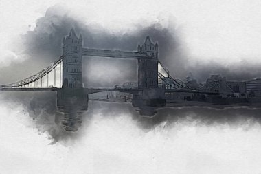 Londra 'nın büyük Ben sanat eseri çizimi, çizim, eğlenceli tasarım, antika retro