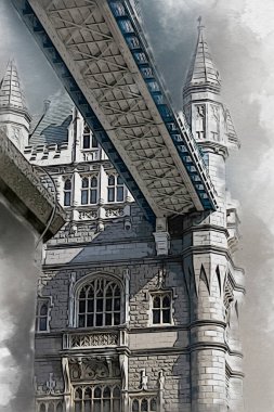 Londra 'nın büyük Ben sanat eseri çizimi, çizim, eğlenceli tasarım, antika retro