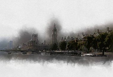 Londra 'nın büyük Ben sanat eseri çizimi, çizim, eğlenceli tasarım, antika retro