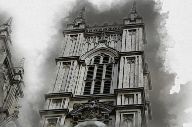 Londra 'nın büyük Ben sanat eseri çizimi, çizim, eğlenceli tasarım, antika retro