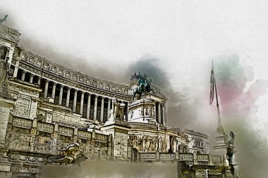 Roma İtalya sanatı eskiz çizimi eğlenceli tasarım antika retro