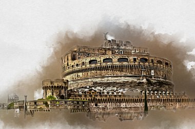 Roma İtalya sanatı eskiz çizimi eğlenceli tasarım antika retro