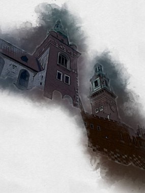 Eski şehir Krakow sanat illüstrasyonları antika