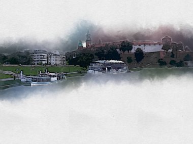 Eski şehir Krakow sanat illüstrasyonları antika