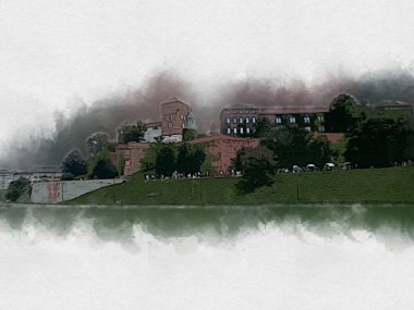 Eski şehir Krakow sanat illüstrasyonları antika