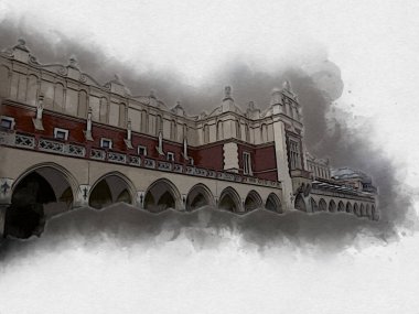 Eski şehir Krakow sanat illüstrasyonları antika