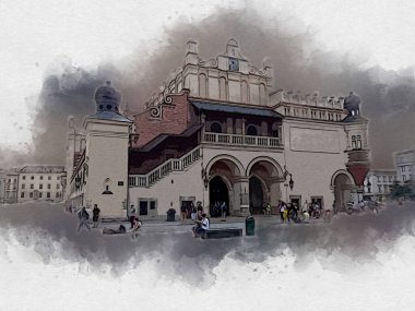 Eski şehir Krakow sanat illüstrasyonları antika