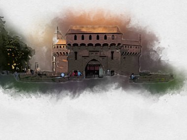 Eski şehir Krakow sanat illüstrasyonları antika