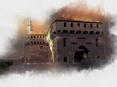 Eski şehir Krakow sanat illüstrasyonları antika