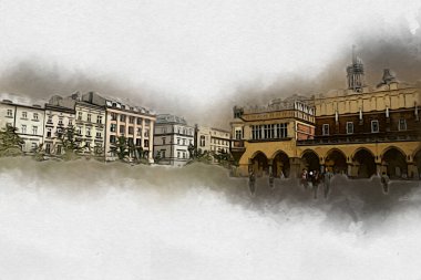 Eski şehir Krakow sanat illüstrasyonları antika