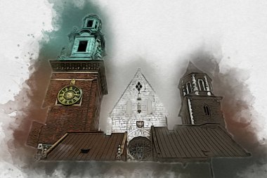 Eski şehir Krakow sanat illüstrasyonları antika