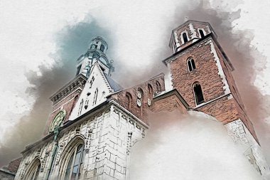 Eski şehir Krakow sanat illüstrasyonları antika