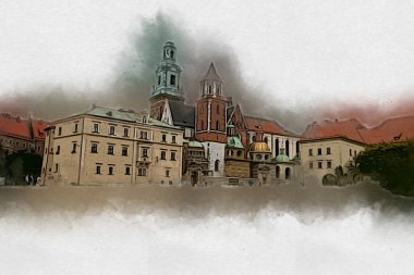 Eski şehir Krakow sanat illüstrasyonları antika